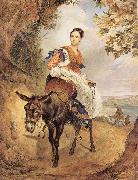 Karl Briullov Portrait of countess olga fersen riding a donkey oil painting on canvas